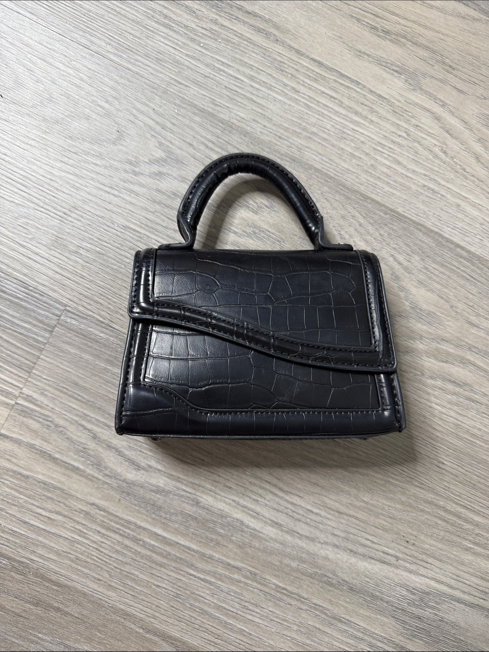 Black Croc-Embossed Mini Top-Handle Bag